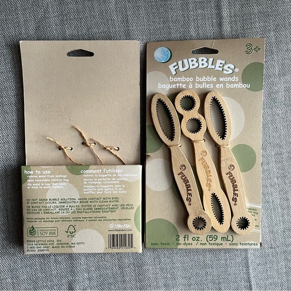 Fubbles Bamboo Bubble Wands 3 Piece with 2 oz 59 ml Bubble Solution 2 Pack Lot - Picture 2 of 7
